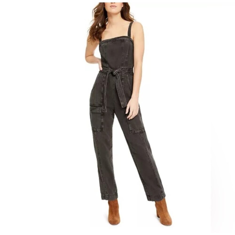 Free People Go West Utility Jumpsuit Size Small Black Cargo One Piece Boho - Picture 7 of 10